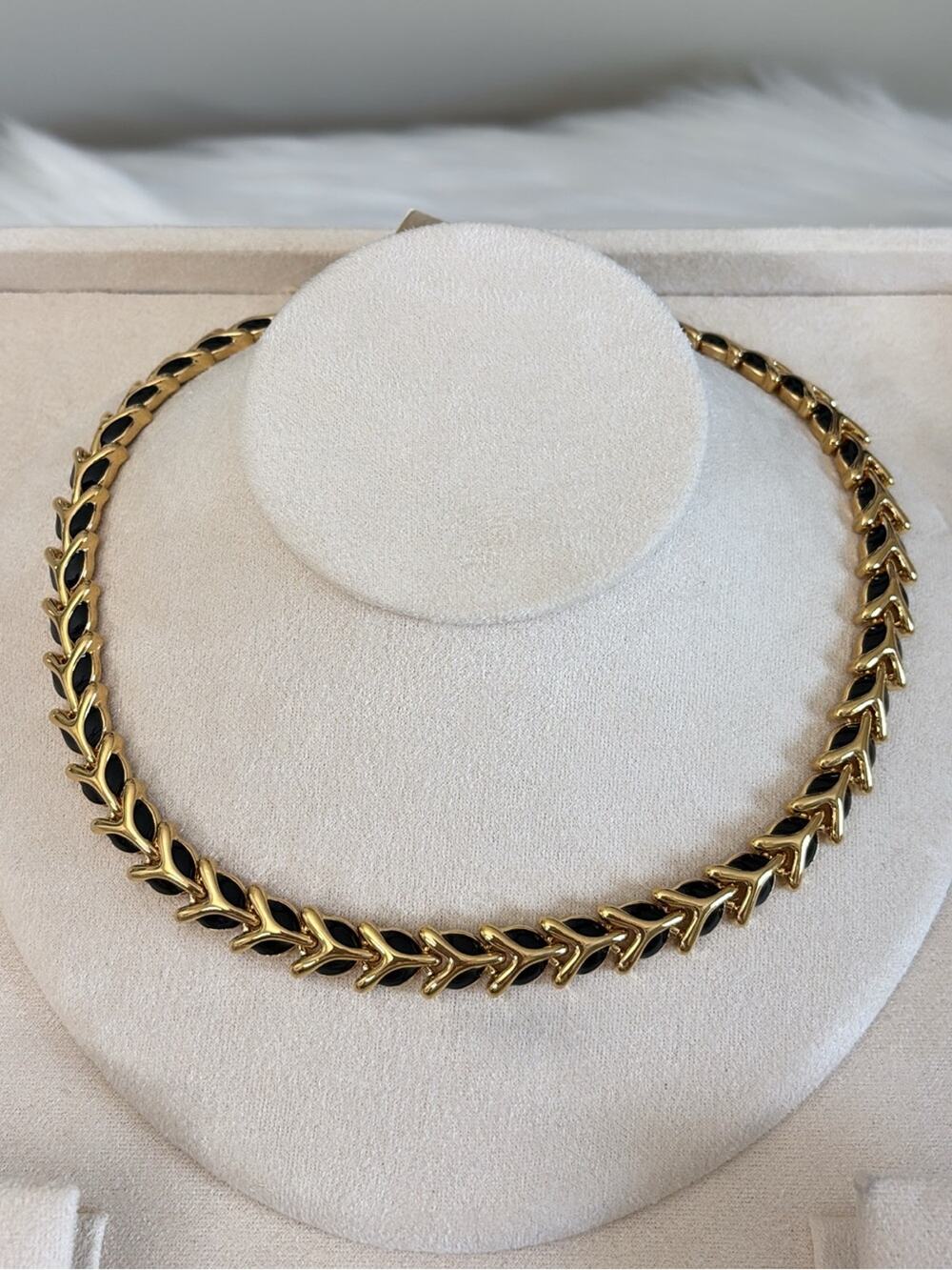 D’Orlan Gold-Tone Black Enamel Chevron Link Necklace - Women's Jewelry